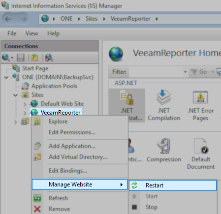 Example for Veeam ONE Web Client restart site