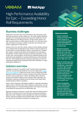 High-Performance Availability for Epic — Exceeding Honor Roll Requirements