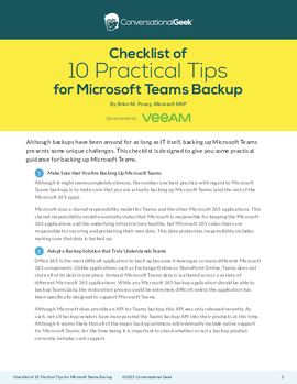 Conversational Geek: Checklist of 10 Practical Tips for Microsoft Teams Backup