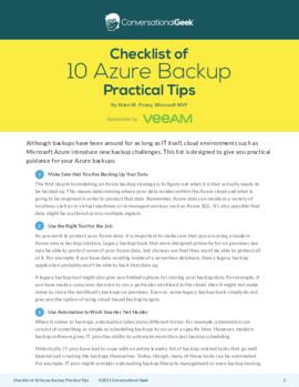Conversational Geek Checklist: 10 Azure Backup Practical Tips