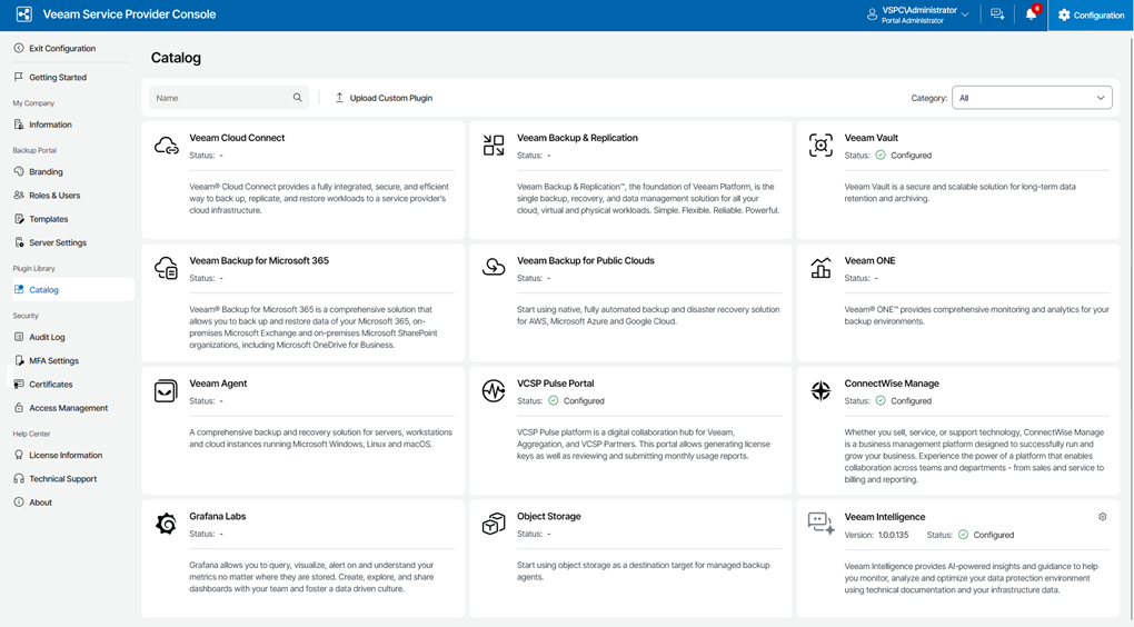 A screenshot of the Plugin interface