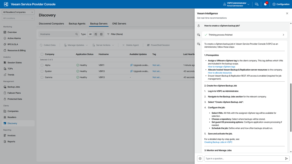 Console veeam intelligence
