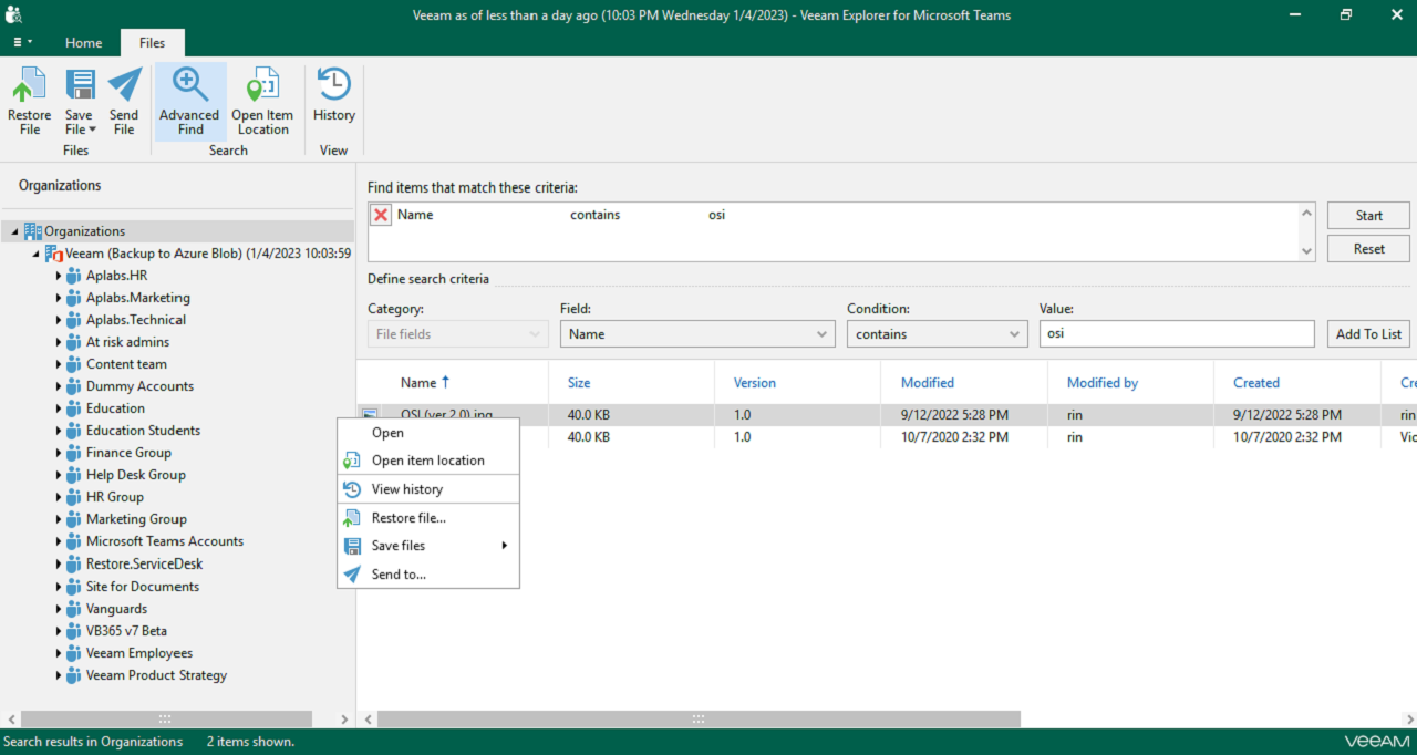 Veeam Backup for Microsoft 365 allows you to restore Office 365 data exactly how your business requires, with 50 different recovery options.