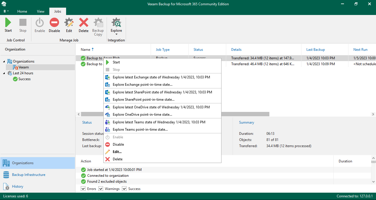 O Veeam Backup para Microsoft Office 365 permite que você pesquise seu backup do Office 365 usando o estado exato que você precisa dos seus dados.