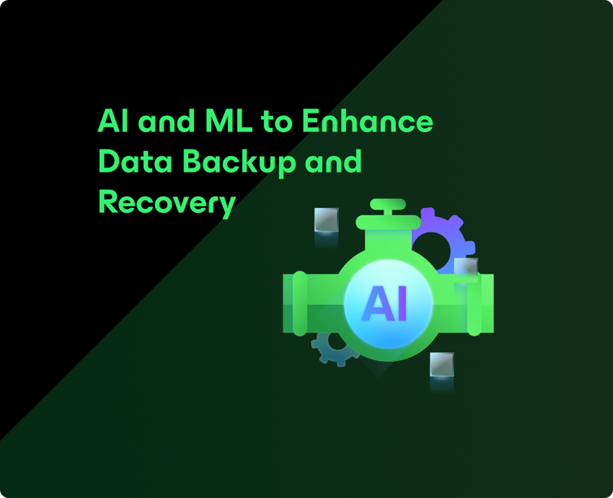 Graphic promoting Veeam article on using AI and ML for smarter backup and recovery, featuring AI icon and logo. 
