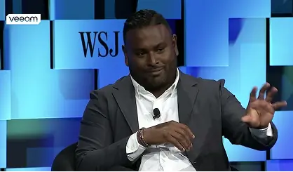 Illustration of Shiva Pillay speaking at a WSJ event
