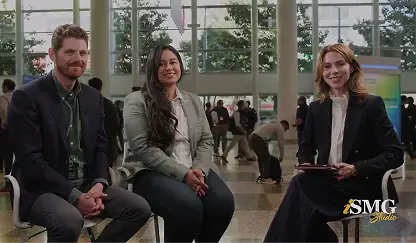 Illustration Brad & Emilee discussing AI and cyber risk at iSMG studio