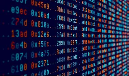 Red and blue computer code visualizing the Akira ransomware exploiting gaps in patching and identity security systems