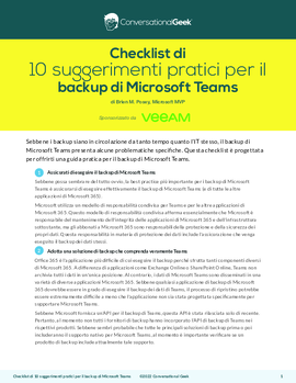Conversational Geek: checklist di 10 suggerimenti pratici per il backup di Microsoft Teams