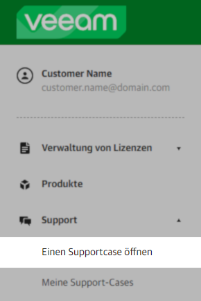 Menü Option zum Öffnen eines Cases