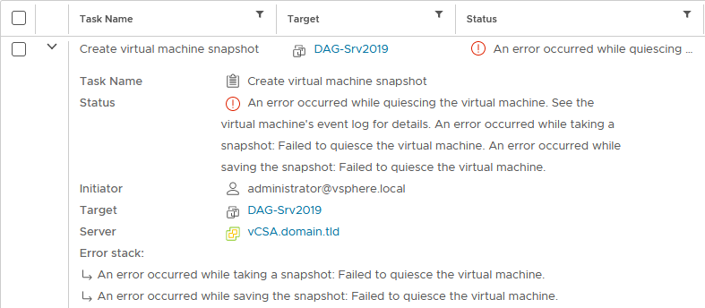 vsphere error