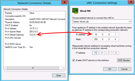 gateway match isolated vnic