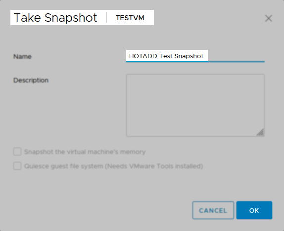 Creat Snapshot on VM