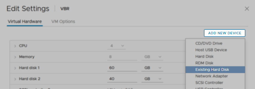 Add existing disk to proxy