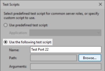 Test Scripts window name field and browse button