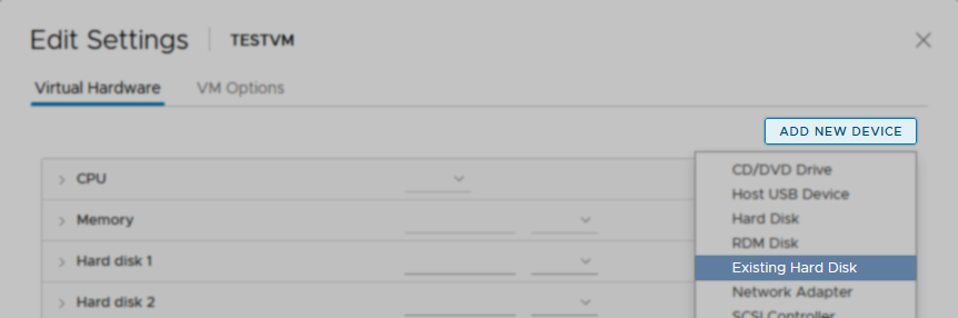 Add existing disk