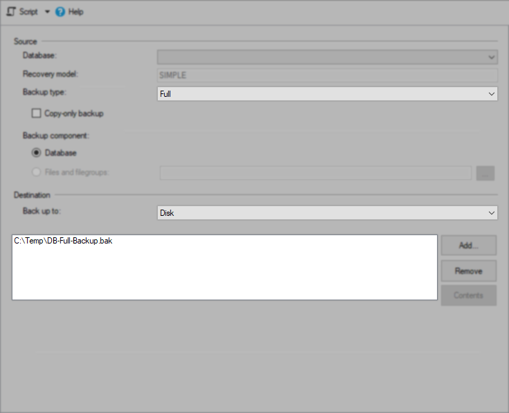Full backup to single file on disk