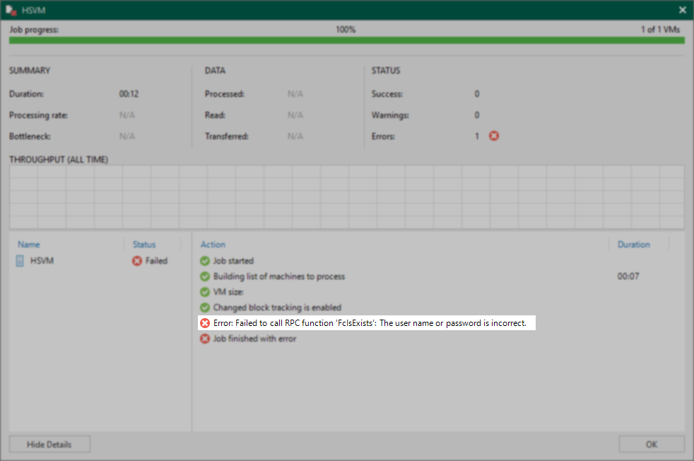 screenshot of error
