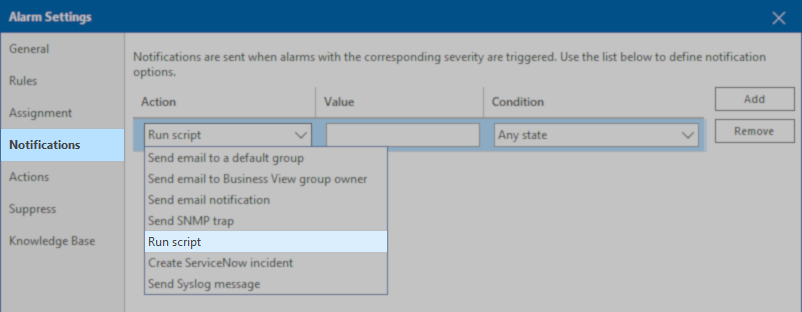 Notification action script