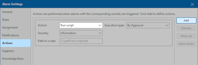alarm action script