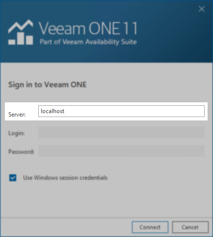 Screnshot of Veeam ONE Client Sign in window