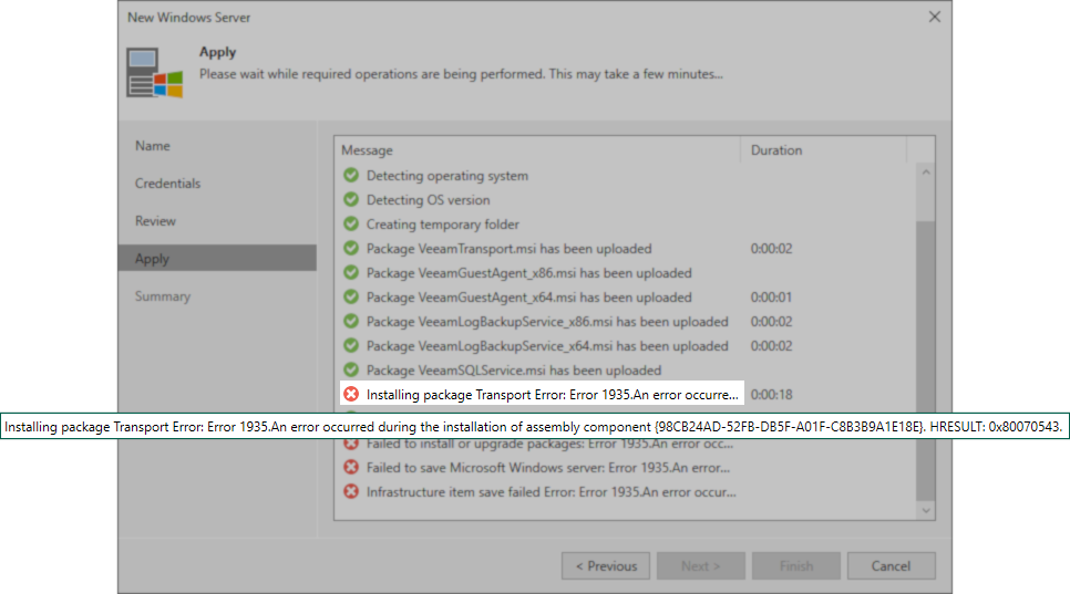 Add win error