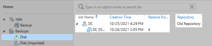 Backups Listed on Old Repository