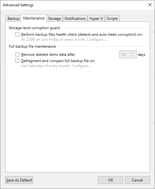 Backup Maintenance Tab