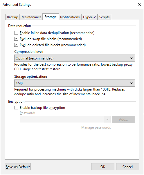 Backup Storage Tab