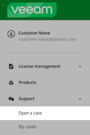 menu option for open a case