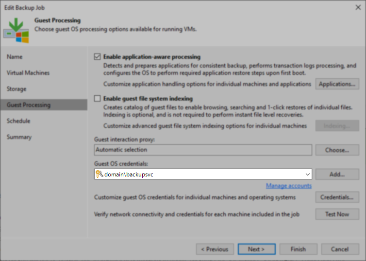 Screenshot showing account in use for Guest Processing