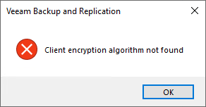Client encryption algorithm not found