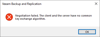Screenshot of Negotiation failed. The client and the server have no common key exchange algorithm. 