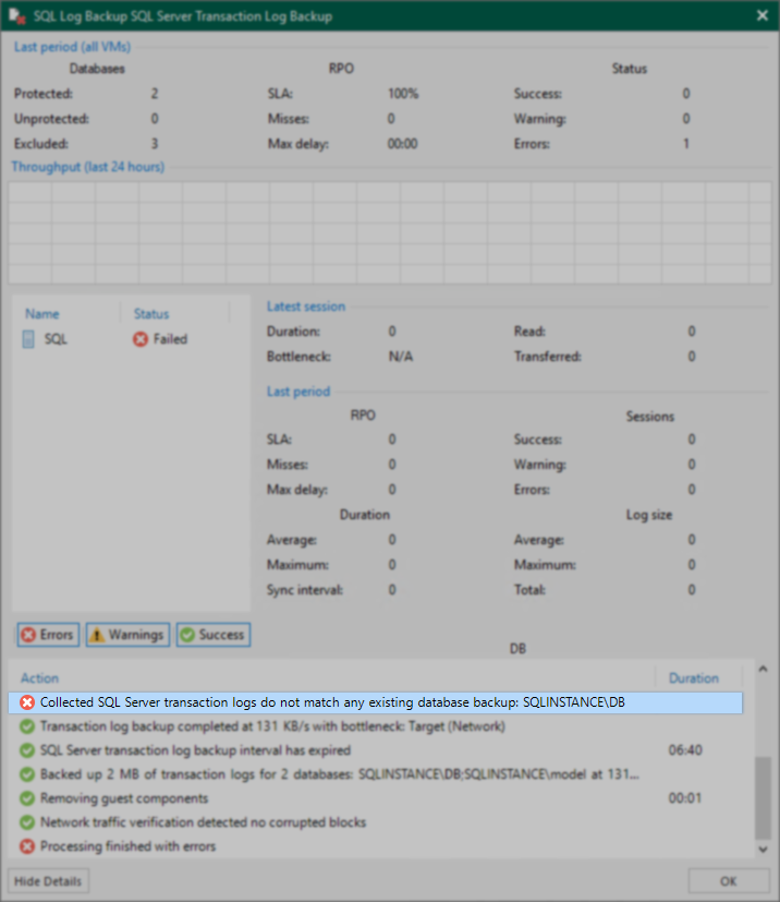 Screenshot of error