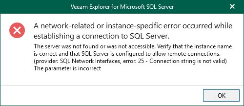 Screenshot of error containing the error text.