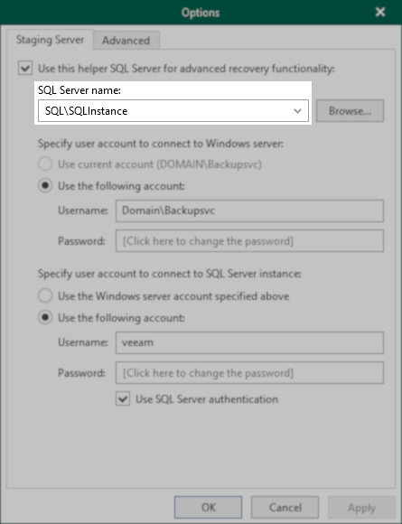 Screenshot showing the server name now without the double backslashes.