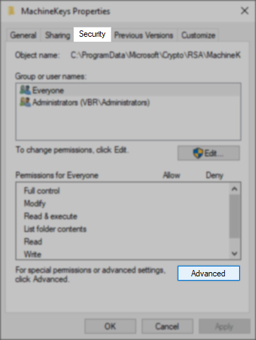 Security > Advanced