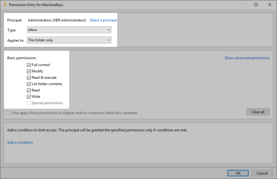 Administrators MachineKeys defaults