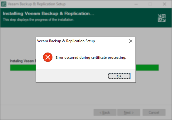 Error occurred during certificate processing.