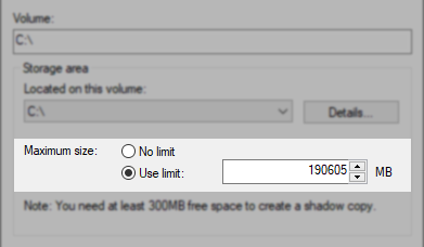 maximum size settings