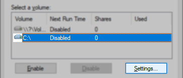 Open Shadow copy storage settings