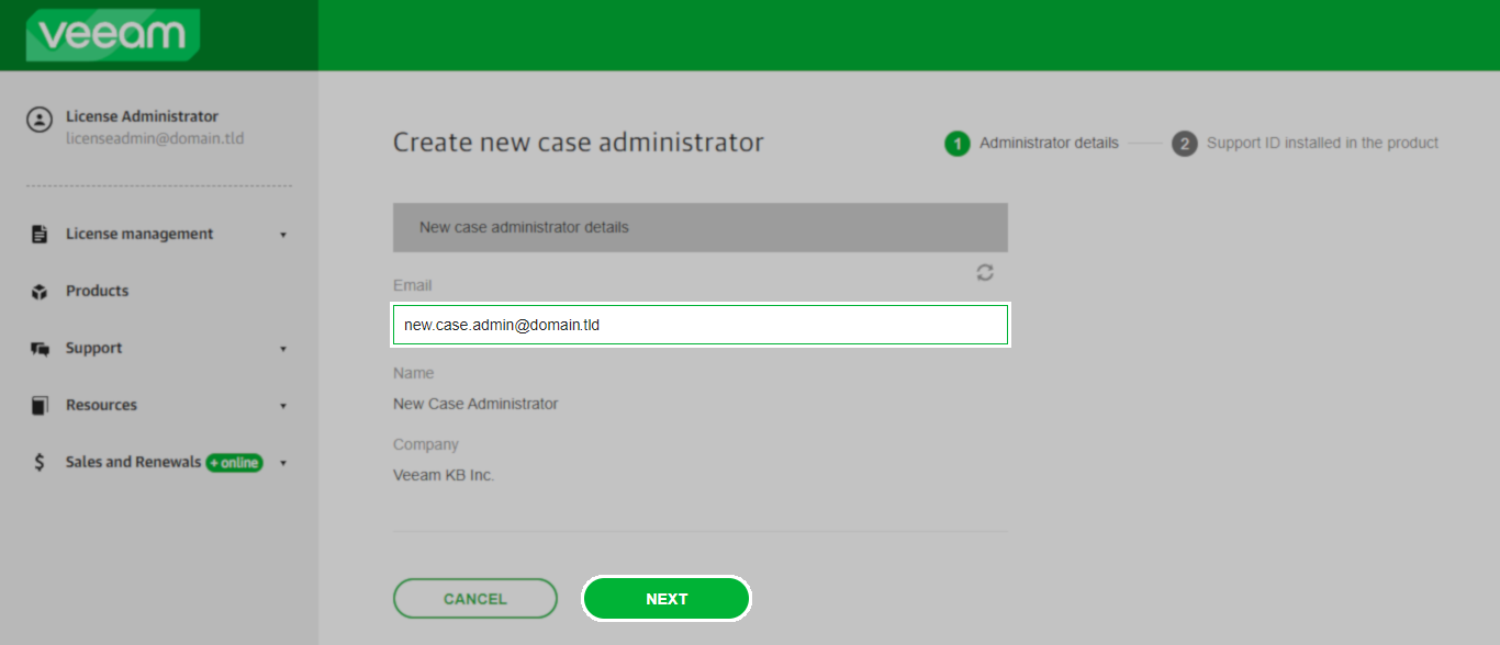 Enter Case Admin Email