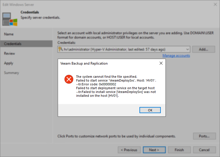 Error During Windows Server Edit
