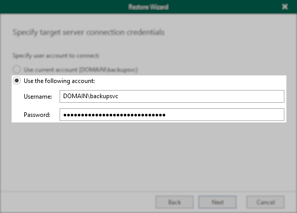 Use the following account option