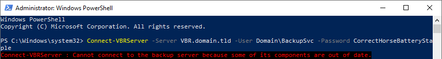 Screenshot of powershell console showing the error