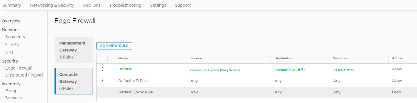 firewall settings for compute gateway
