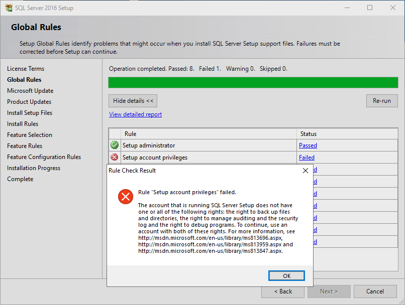 SQL Install Failure