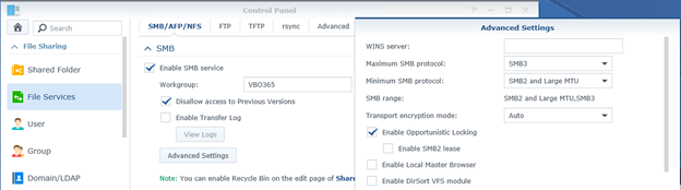 SMB Protcol enabled