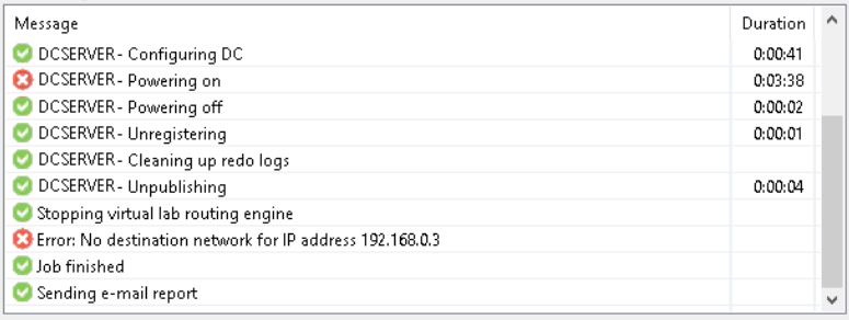 A screenshot of the SureBackup status window showing the job failing with the error.