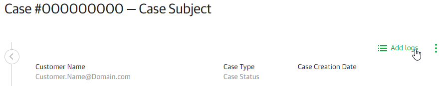 Screenshot showing the Add logs link in the top right of the Case Summary page.